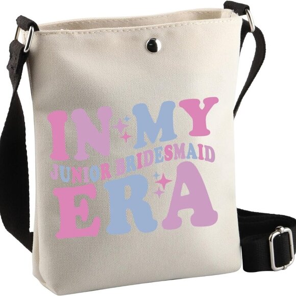 Junior Bridesmaid Gift Canvas Crossbody Bag Personalized Wedding Proposal - Picture 1 of 7